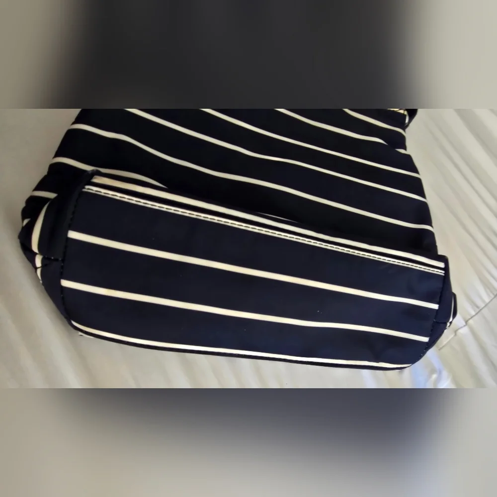 Talbots Crossbody Bag Navy + White Striped Nylon Quilted Medium Purse